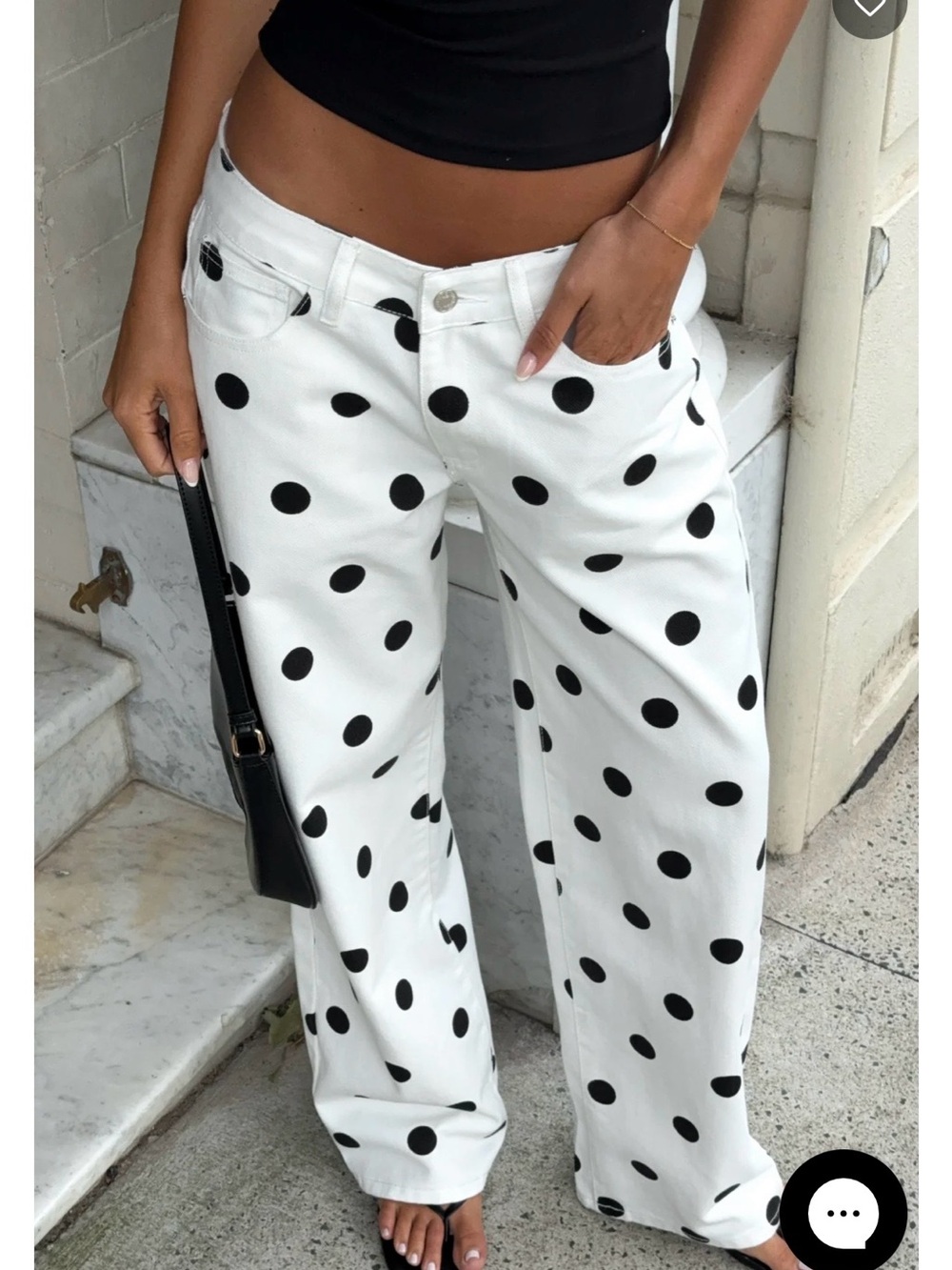 NWT White Fox -White and Black Polka Dot Wide-Leg Pants- Low Rise